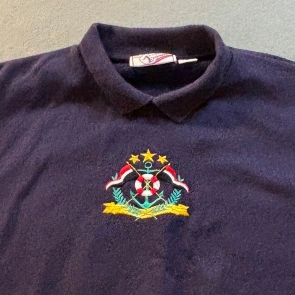 VTG Active Exchange Polo Sweatshirt Mens S Navy Nautical Embroidered Singapore
